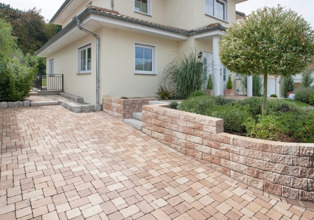 Striped modern patio walkway